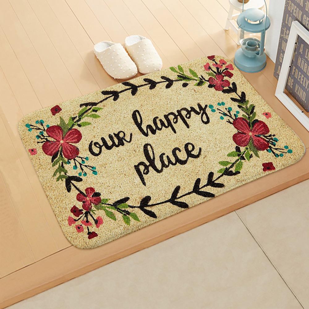 Letter Print Doormats Rectangle Non-Slip Flannel Door Mat Bedroom Kitchen Entrance Floor Mat Doormats 2021 Door Mat Balcony Mats