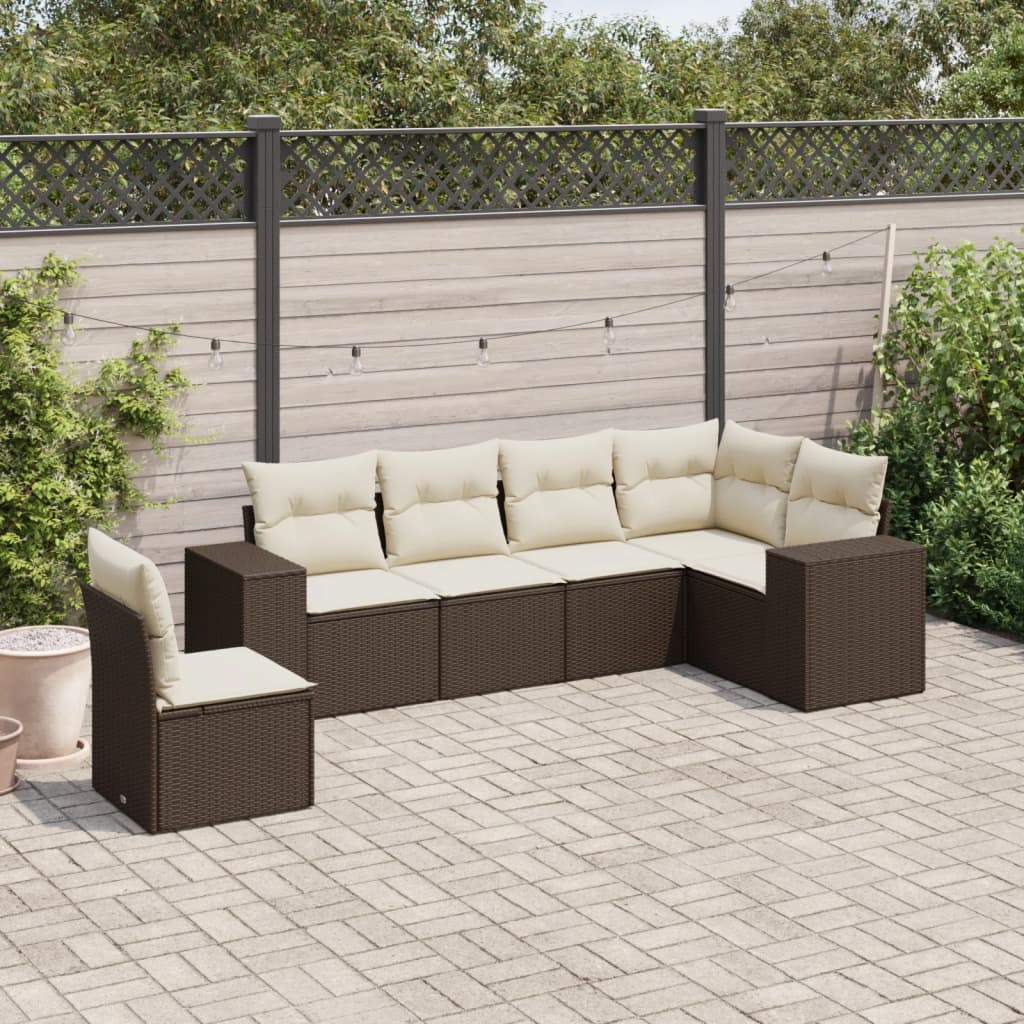 6-teiliges Gartensofa-Set mit Kissen Braun Poly-Rattan