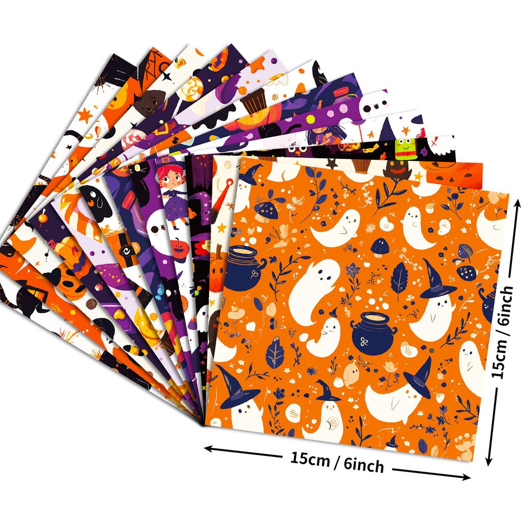12 Sheets Of Halloween Material Paper Pumpkin Ghost Bat Handbook Collage Backing Paper Halloween Material Paper