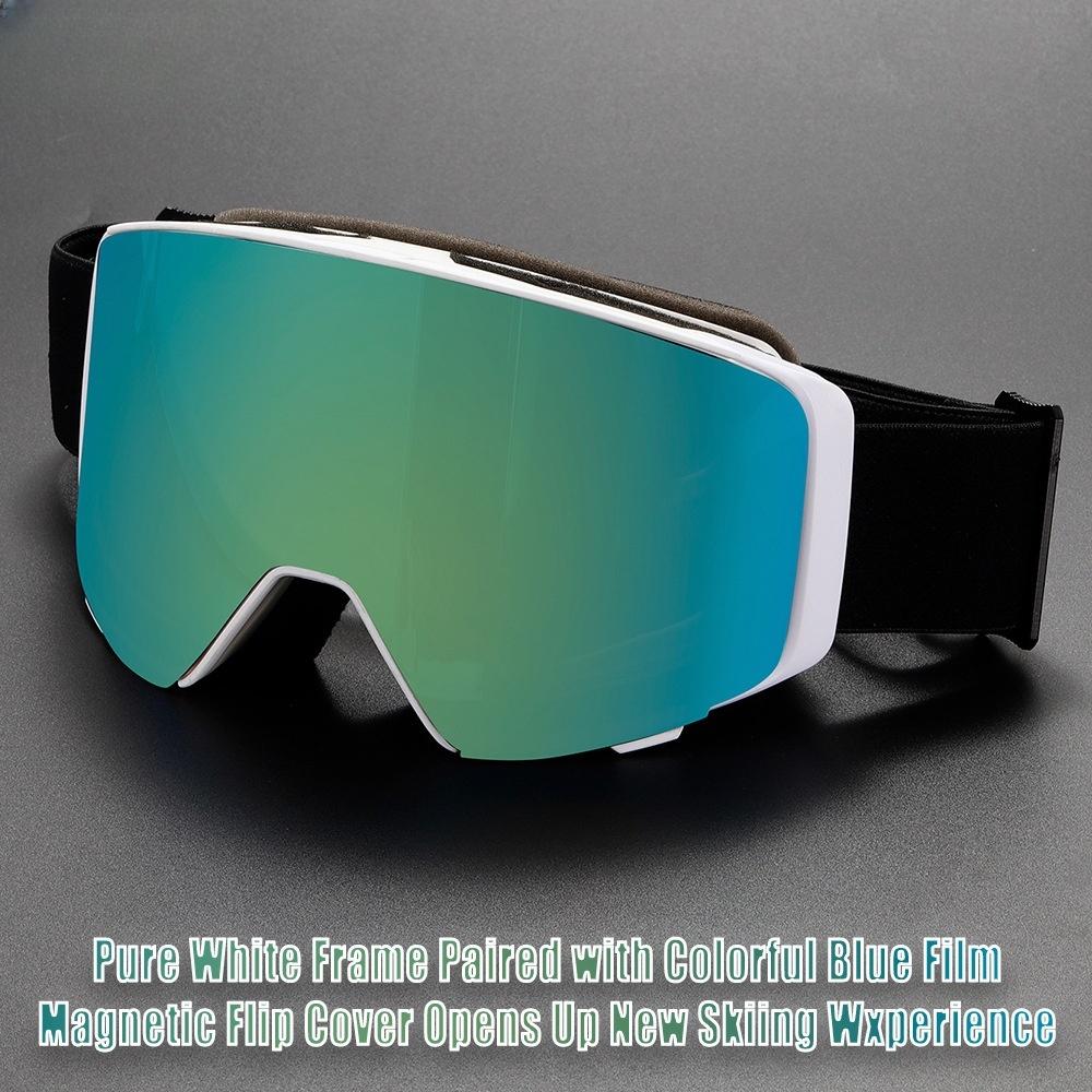 High Quality Flip-top Magnetic Suction Full-scale Real Film Double-layer Anti-fog Snow Goggles Outdoor Sports Snow Mountaineering Windproof E