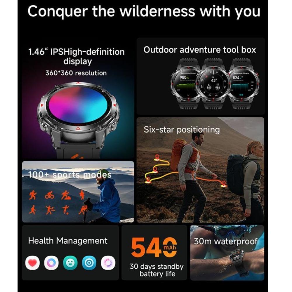 New GPS Precise Positioning Smart Watch IP68 Waterproof Compass Altimeter LED Lighting 100+ Sports Health Management Smart Watch