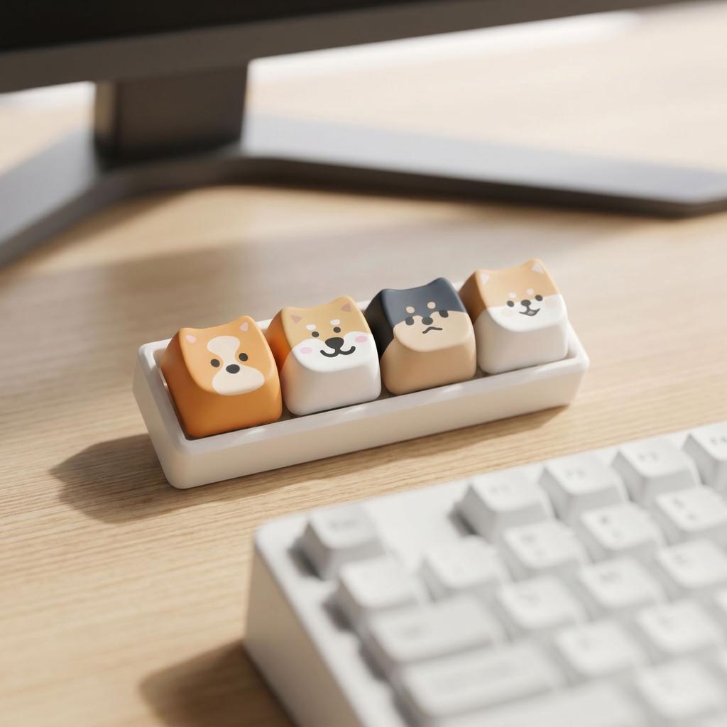 Cute Cat Mechanical Fidget Keycap 9 Keys Stress Relief Switch Clicker Decompression Keyboard Pendant Desktop Decoration