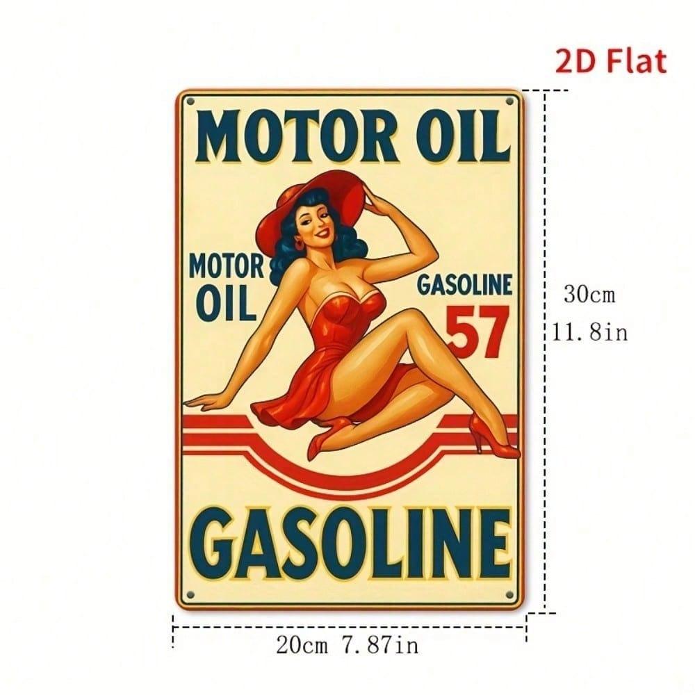 Vintage Retro Motor Oil Gasoline Sign 8x12 Inch Metal Wall Art Funny Garage Bar Cafe Restaurant Decor 2D Plaque