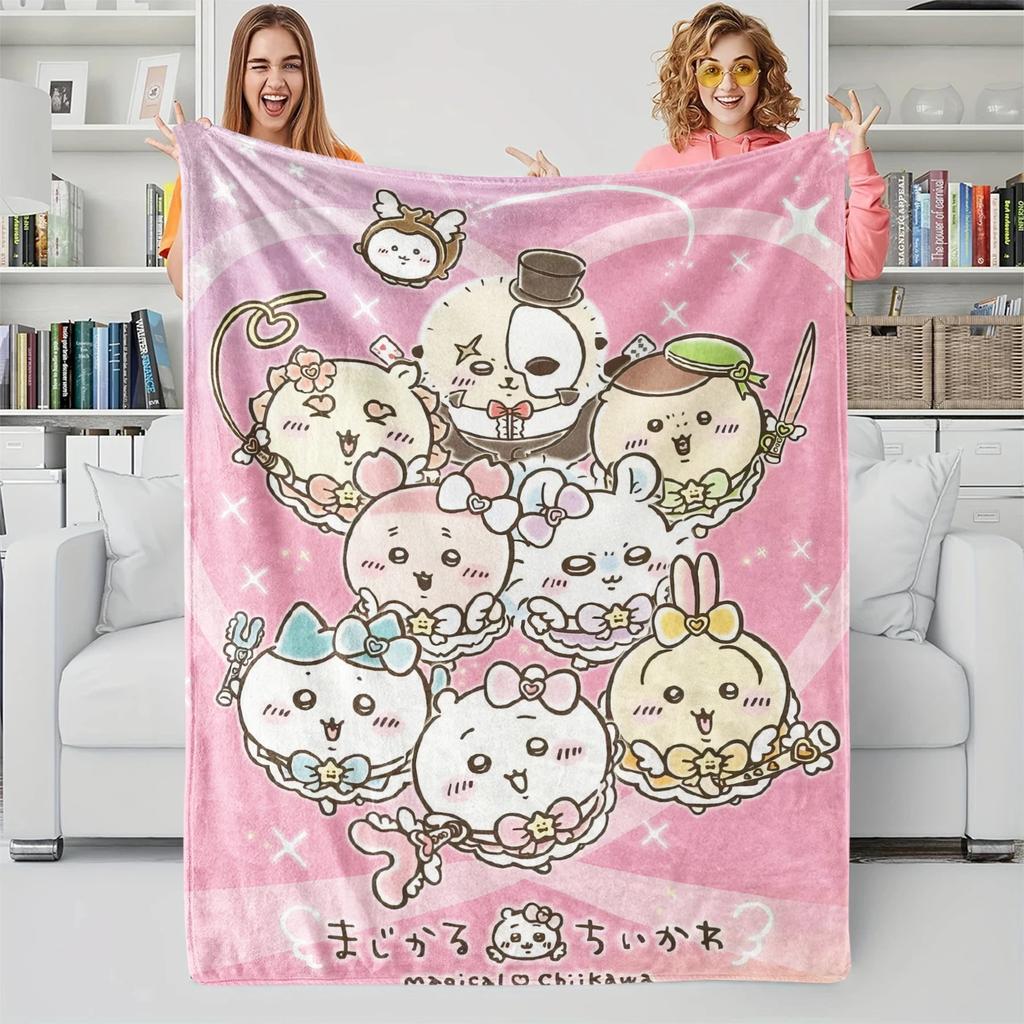 Chiikawa Printed Blanket Soft Fluffy Flannel Throw Blanket Home Leisure Warm Blanket for Sofa Office Camping Travel Child Gift
