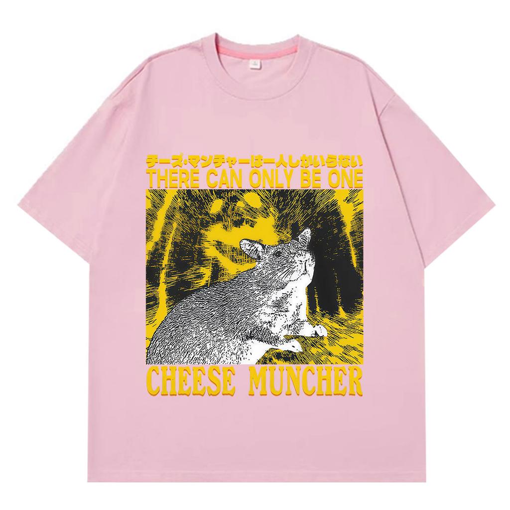 Cheese Muncher Funny Vintage Rat Print TShirt Unisex Unisex Gothic Punk Tshirt Summer Shortsleeved Loose Cotton Hiphop Tshirts