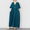 Abito estivo lungo casual ampio taglie forti cotone vintage manica corta nuovo per donna