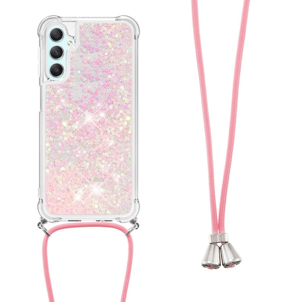 

Для Samsung Galaxy A25 5G (Глобальний) (161,0 x 76,5 x 8,3 мм) Чохол з ТПУ з дизайном «Рухомий пісок» для телефону зі шнурком Pink/Pentagram