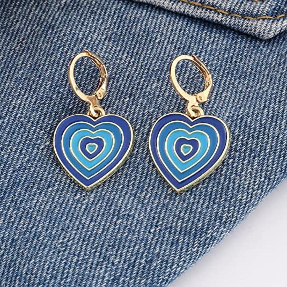 1 Pair Cute Gradient Color Heart-shaped Hoop Earring- Vintage Colorful Enamel Love Heart Dangle Drop Earring for Women Girl Teen 14K Gold Plated