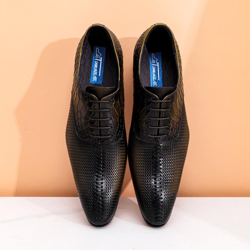 

[Большая распродажа] Кожаные оксфорды с тисненым узором под змею для мужчин — повседневный бизнес, британский стиль Size 44 хаки