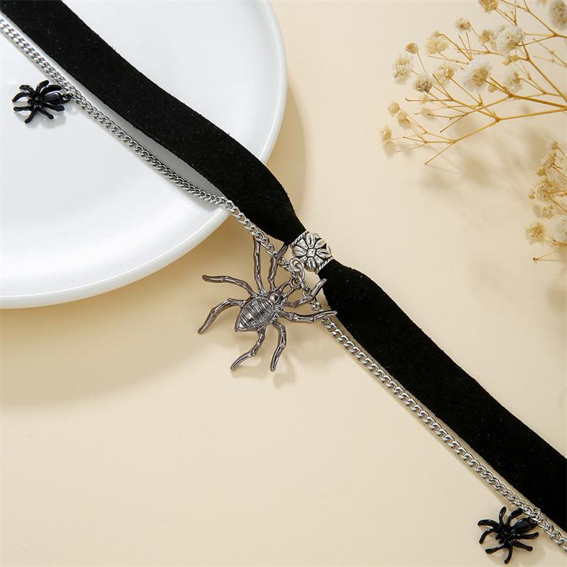 Vintage Gothic Multi-Layer Necklace Women Girl Crystal Tassel Spider Choker Chain Dark Loli Style Halloween Jewelry Gift