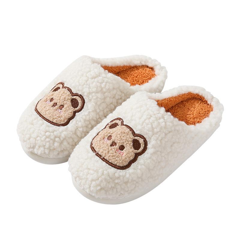 Autumn and Winter New Cartoon Bear Cotton Slippers Household Women's Thick Bottom Indoor Home Plush Slippers Winter