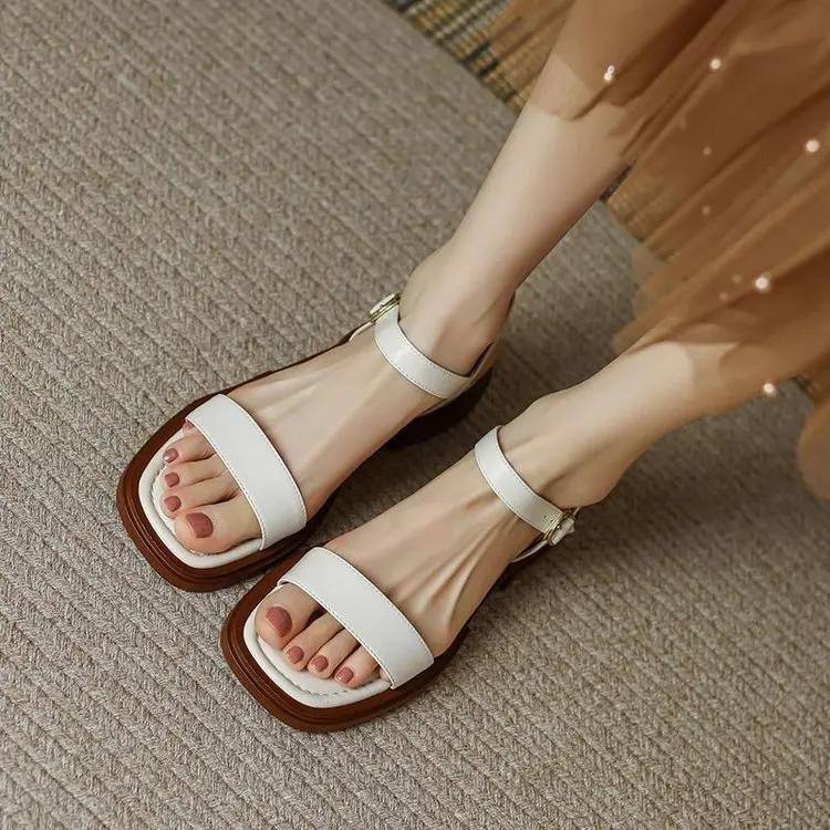 Fashion Summer Women Sandals Low Heels Basic Genuine Leather Office Ladies Casual Outdoor Shoes Woman Concise 2025