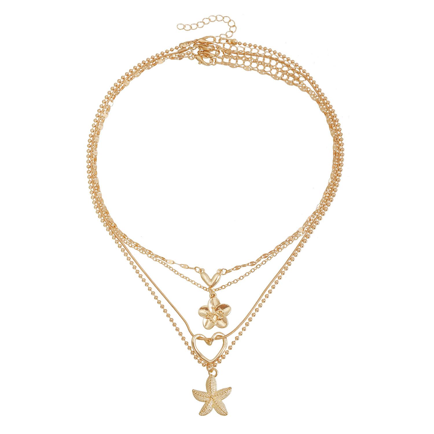 European and American jewelry sexy fashion retro ins wind starfish flower love necklace light luxury fashion collarbone chain