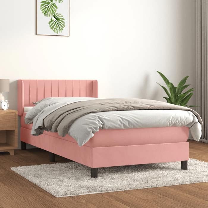 3131068 vidaXL Divan Bed with Mattress Pink 100x200 Cm Velvet