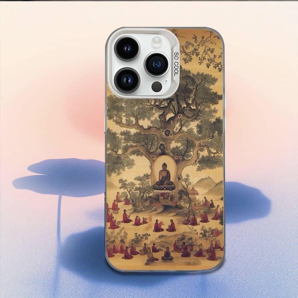

Religious Art Golden Buddha Ornate Phone Case For iPhone 16,15,14,13,12,11,Mini,Pro,E,MAX White Candy Matte Shockproof Cover iPhone14pro