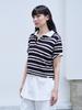 THE GREEN LAB Striped Polo Neck Short Sleeve Knit [Black]