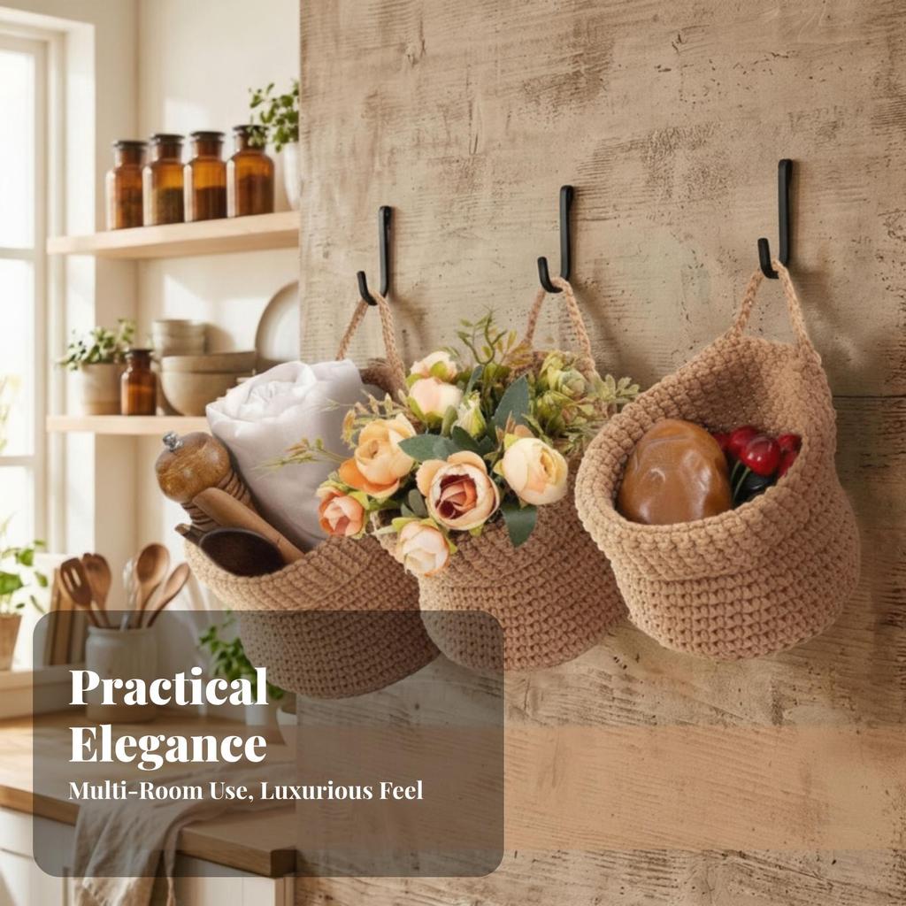 3 Pieces Wall Hanging Basket with Rope Handle Stackable for Entryway, Kitchen