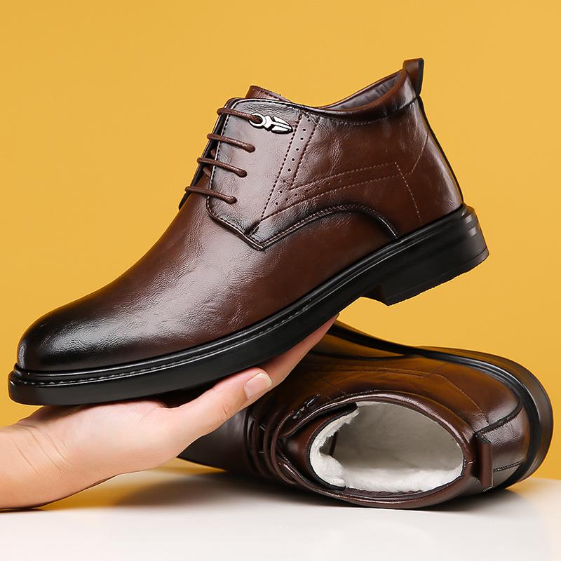 Men's High Top Business Formal Leather Shoes - Warm Winter Non-Slip Wool Velvet Lined