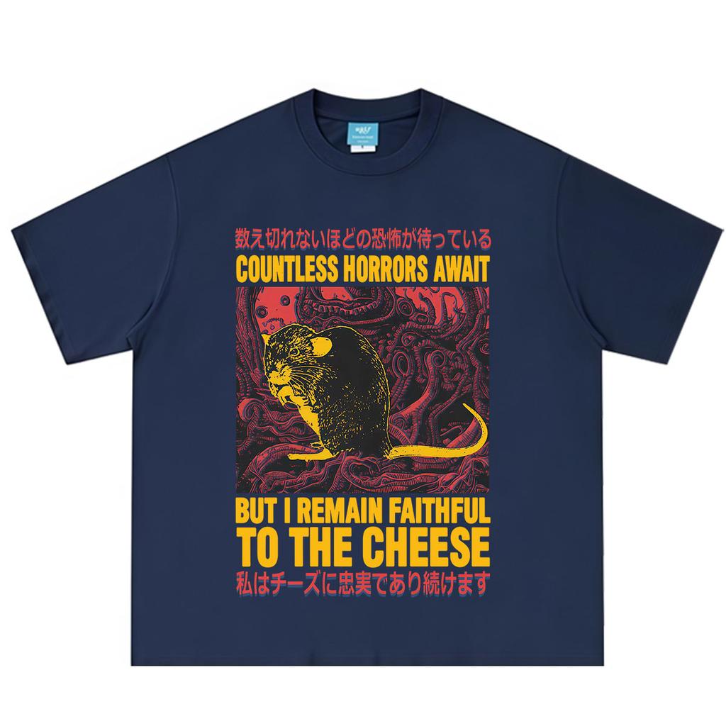 Funny Cheese Devouring Machine Japanese Rat Graphic T Shirt Unisex Unisex Hiphop Tshirt Shortsleeved Loose Casual Cotton Tshirts