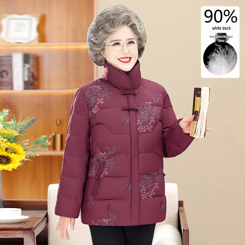 Thickened Short Down Jacket for Elderly Women – Cozy Winter Coat for Grandma