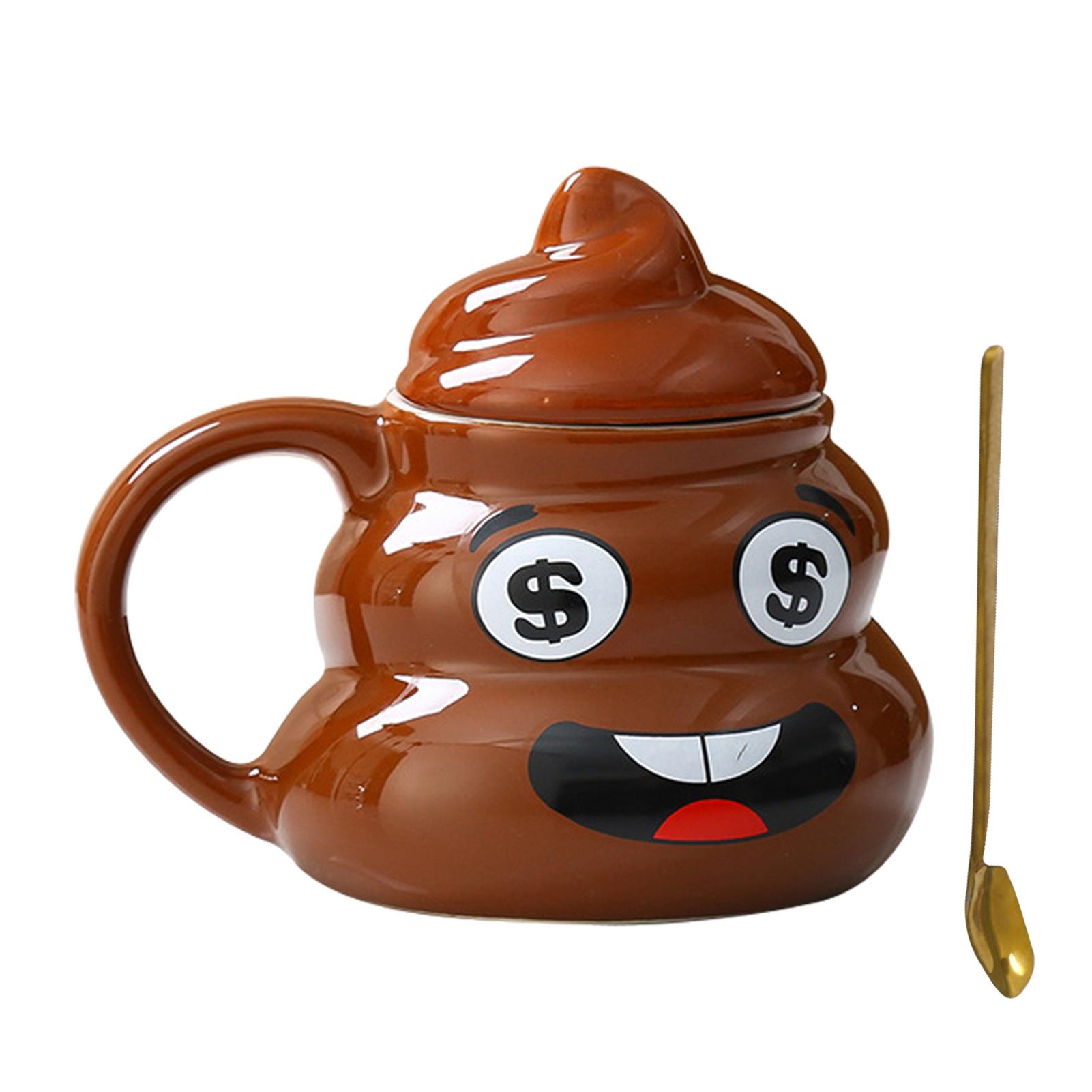 

Tea Coffee Cup Multifunctional Naughty Prank Poop Ceramics Mug with Spoon Multi-Purpose Water Drinking Cup for Women Men 401-500ml