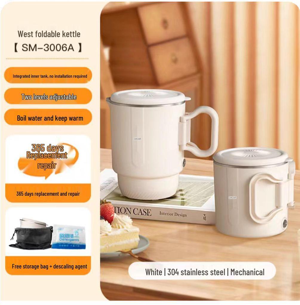 Xike Compact Folding Electric Kettle, Mini 304/316 Stainless Steel, Keep Warm Feature, Portable Design
