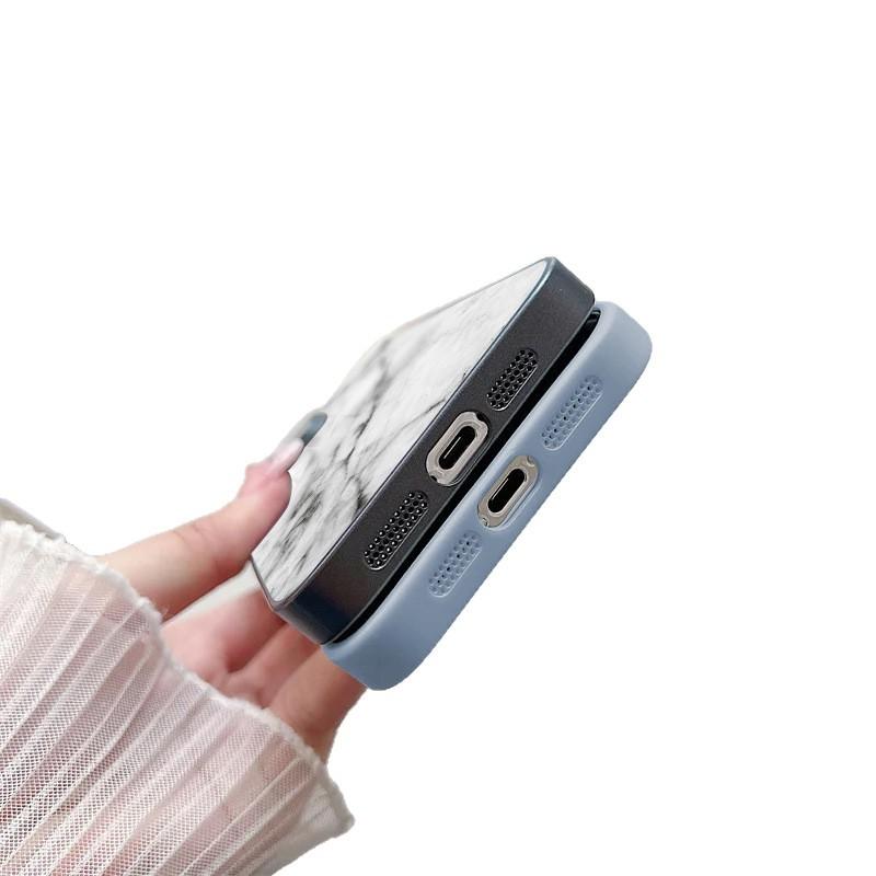 White Marble Texture for iPhone17ProMax Metallic Paint Glass Mobile Phone Protective Case All-inclusive Fine Holes