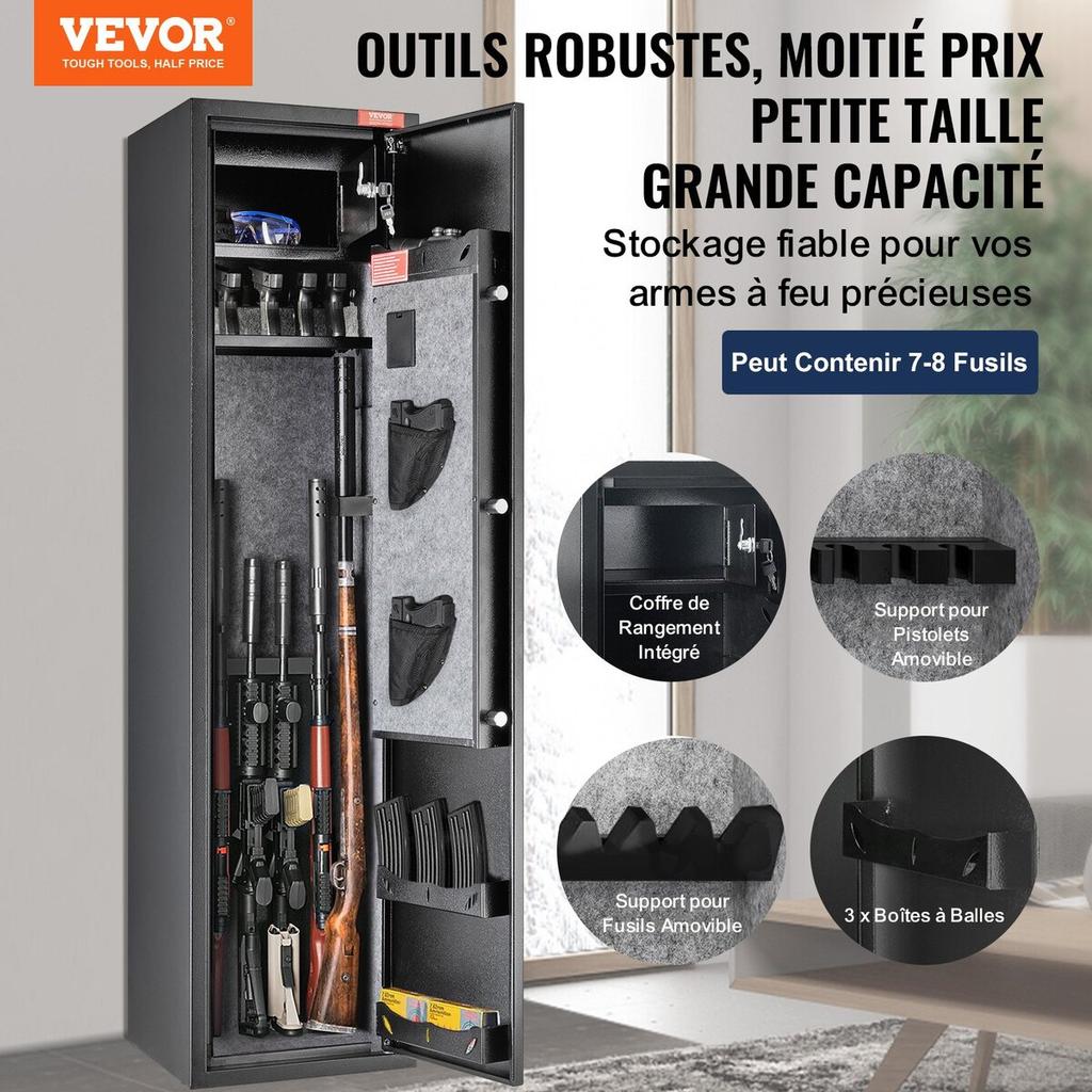 7-8 Rifles Gun Safe, Rifle Safe with Digital Keypad & Lock, Gun Storage Cabinet for Shotguns with Built-in Storage Locker, Removable Storage Shelf for