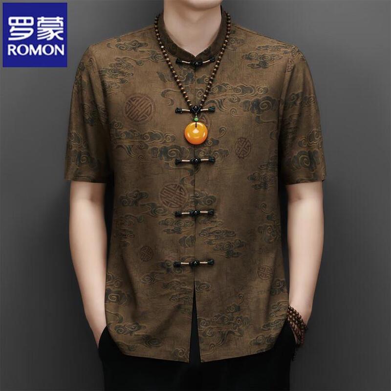 ROMON Men s Chinese Tang Suit Short Sleeve Shirt 195