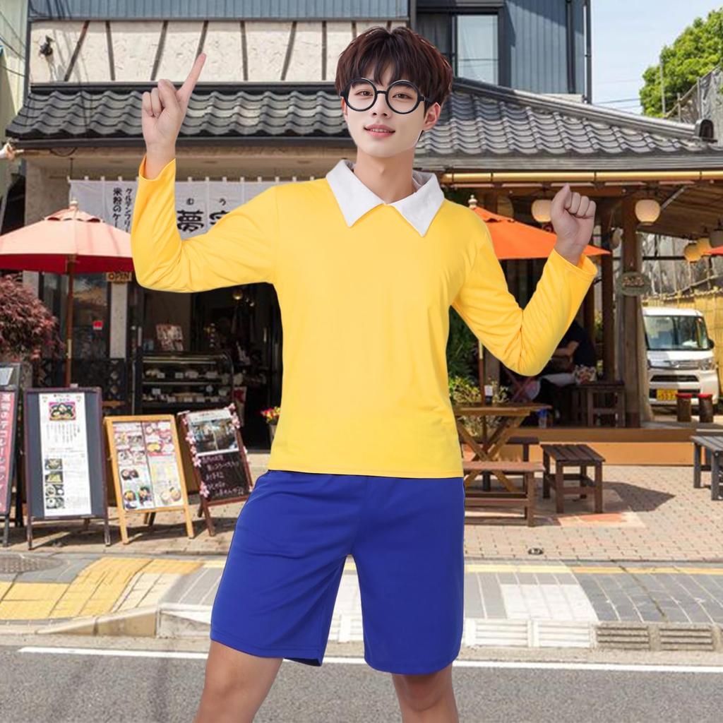 Cosplay Outfit Yellow Stylish Yellow Outfit Blue Tights Man Crybaby Boy Anime Costume Yellow Gift Uniform Style Costume Unisex Adult Long Sleeve Navy