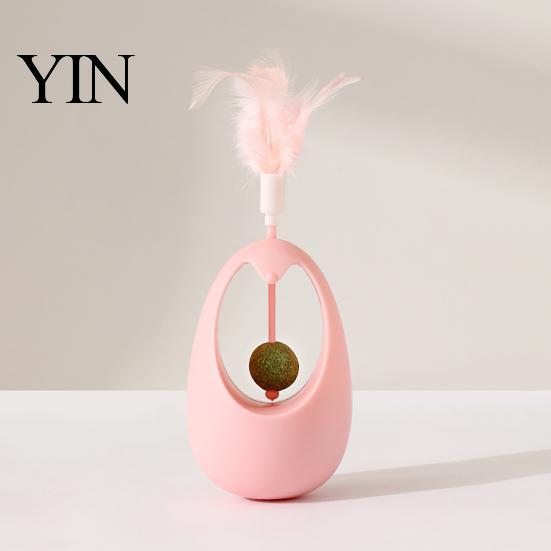 Automatic Swinging Cat Toy Interactive with Feathers And Catnip Ball, Self-Rotating Teasing Durable Teaser Wand Stick, Stable Play Teeth Grinding