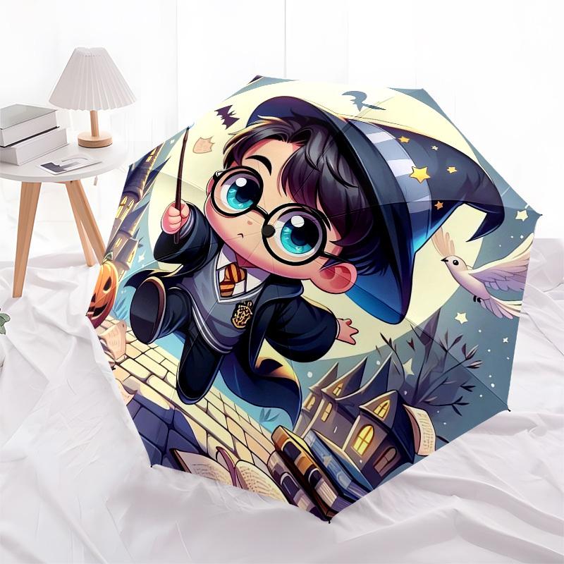 1pc Chibi Wizard with Pumpkin and Books Umbrella with Plastic Handle,Cartoon Pattern,Suitable for All Seasons Multi-functional Umbrella381
