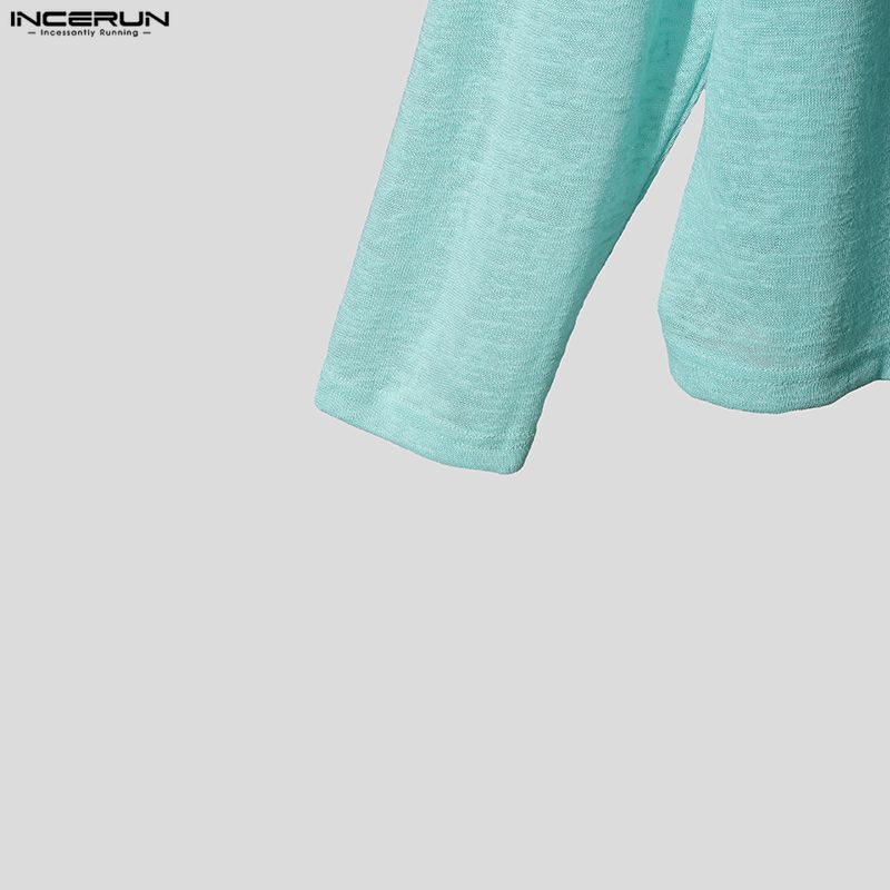 INCERUN Herren U-Boot-Ausschnitt Langarm Leicht Casual Oversized Halbtransparent Oberteile T-Shirts