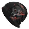 Wolf Art Skull Cap Unisex Hip Hop Beanie Hat with Fierce Wolf Flames Design BlackRedWhite Color Splash Stretchy Knit