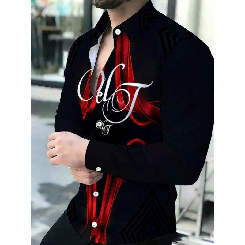 Men's Fashion Flame 3D Print Long Sleeve Shirts Turn Down Collar Button Up Party Streetwear Camisa Masculina Casual Blouse