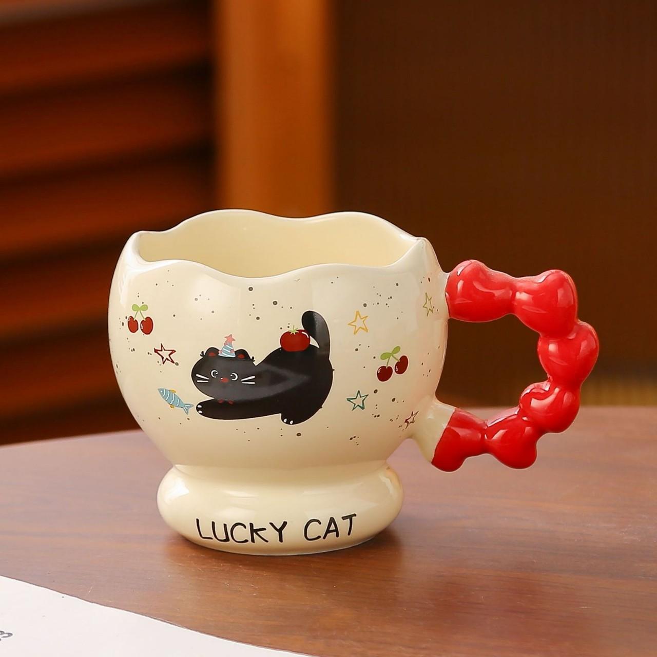 

Милые керамические кружки с котиками для девочек Очаровательные бытовые чашки для питья Высокий уровень внешнего вида Подарки и сувениры на день рождения 380ml