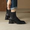 Coarse-heeled short boots women's 2025 winter new comfortable and thin elastic boots square French ankle boots high-heeled Chelsea boots