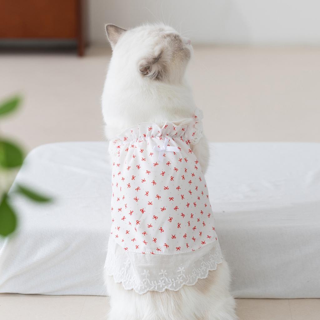 Pet summer lightweight halter dress with polka dots cat-themed pet clothing for dogs