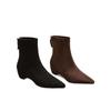Pointed thick heel elastic short boots women's autumn and winter versatile thin boots suede brown thin not tired middle heel elastic boots