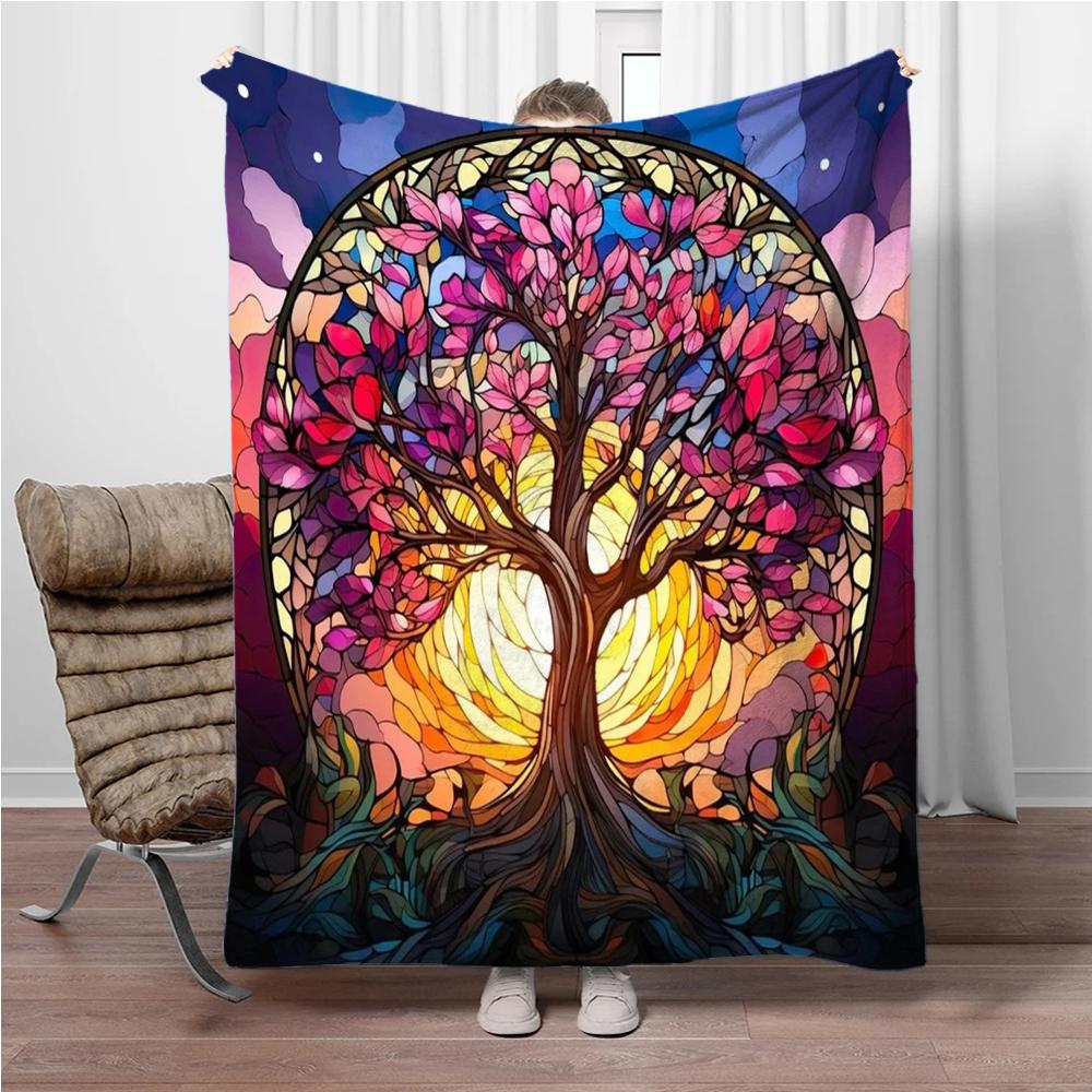 3D Abstract Tree Of Life Flannel Blanket Fluffy Children Sofa Plush Bedspread Throw Lunch Blanket for Sofa Bed Nap Cover Kids