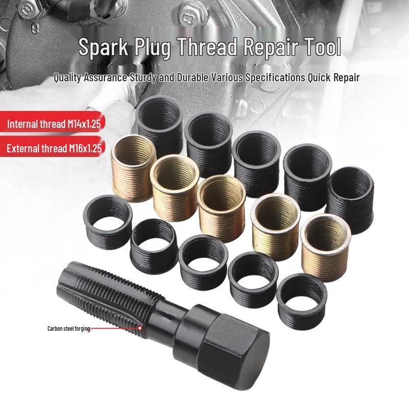 14mm Spark Plug Thread Repair and Recutting Tool 5pc Spark Plug Thread Repair Tool [Black]