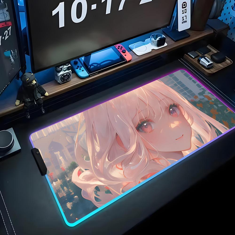 Anime Girls Mouse Pad RGB Gaming Mousepad Big LED Pad PC Desk Mat Luminous Mouse Pad Large Keyboard Mats Table Rug With Backlit