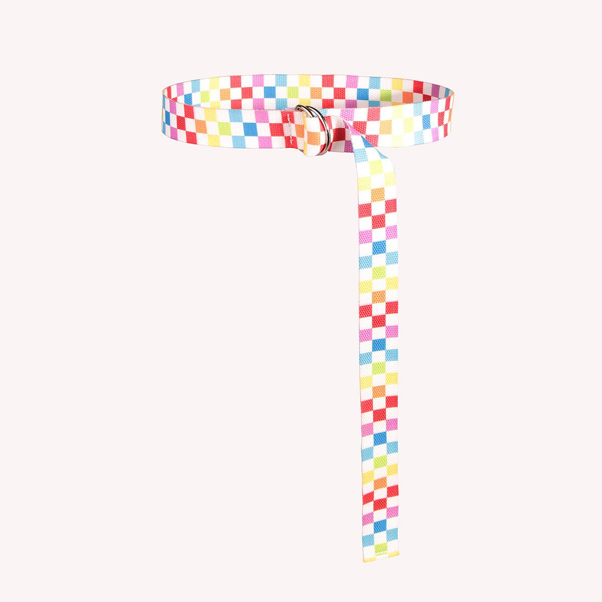 

Новая корейская версия универсальной юбки, повседневная женская юбка в радужную клетку, ремень с двойным D-кольцом 125cm