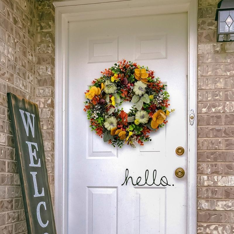 Harvest Festivals Faux Pumpkin Wreath Elegant Fall Flower Wreath Artificial Flower Decoration for Wall or Window
