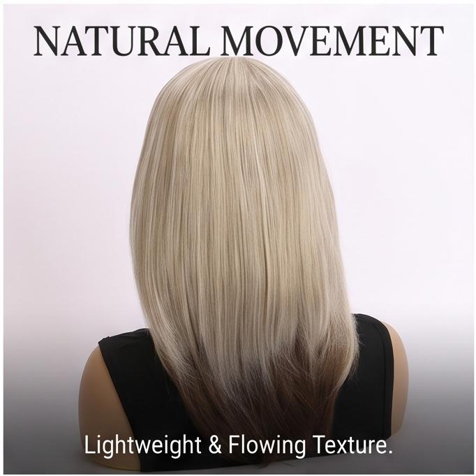 Women's Medium Long Straight Synthetic Wig, Brown Blonde Mix Color, Natural Style, Heat-Resistant Fiber, Adjustable Cap for Daily & Party Occasions