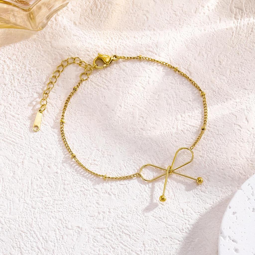 Gold Bow Pendant Necklace - Trendy Retro Style for Women