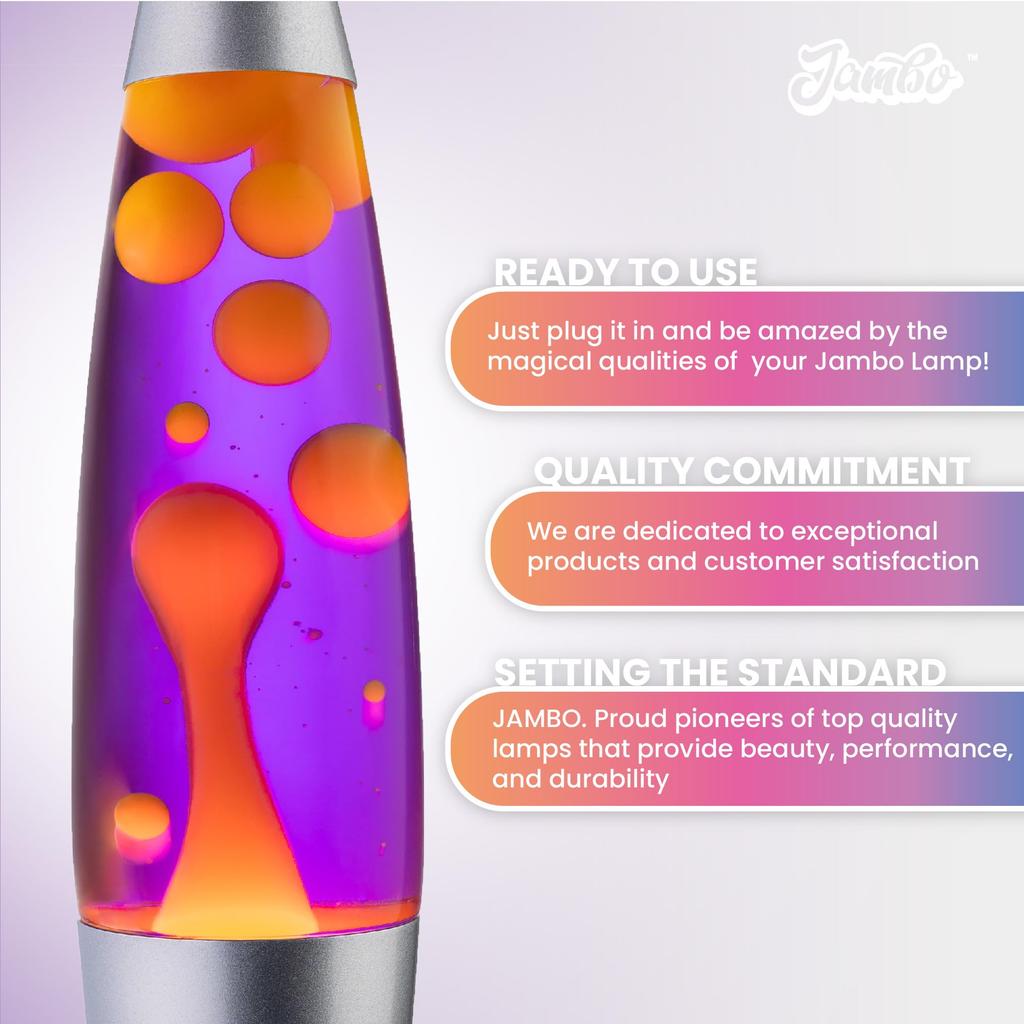 Jambo 16-inch Liquid Lamp with YellowOrange Wax and Purple Liquid, Beautiful Lamp with Flowing Lava-Like Wax, Entertainment for Adults and Kids