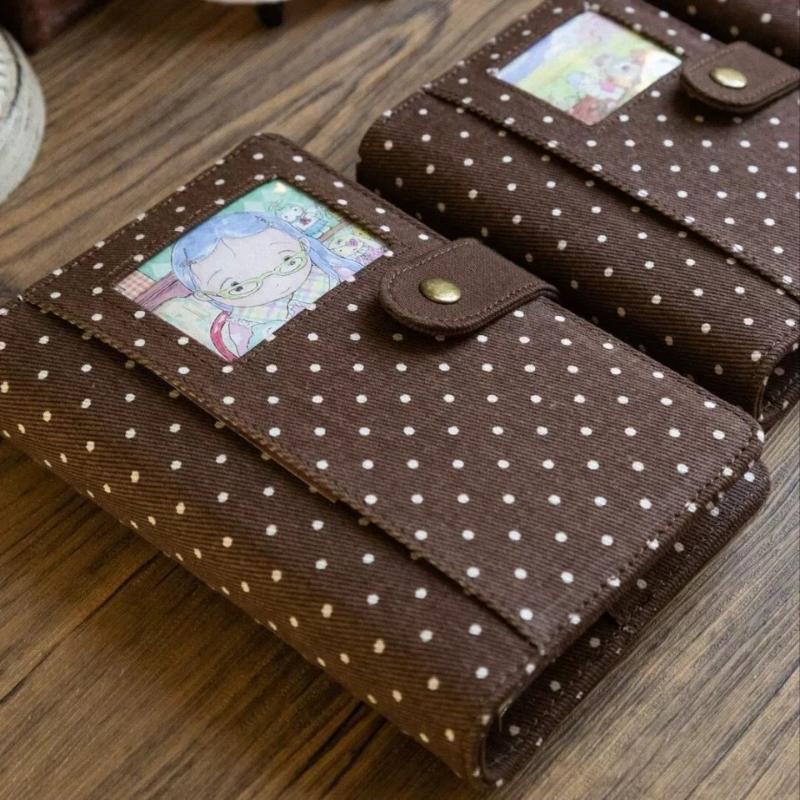 Polka Dot Cute Canvas Notebook Retro Design Snap Closure Cartoon Photo Insert for Coffee Shop Casual Writing