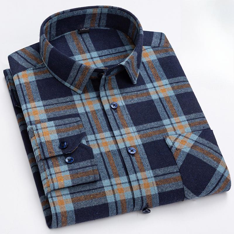 

Fashion Korean Popular Clothes 100%cotton Brushed Long Sleeve Shirts for Man Slim Fit Casual Plain Shirt Soft Plaid Designer Top 38