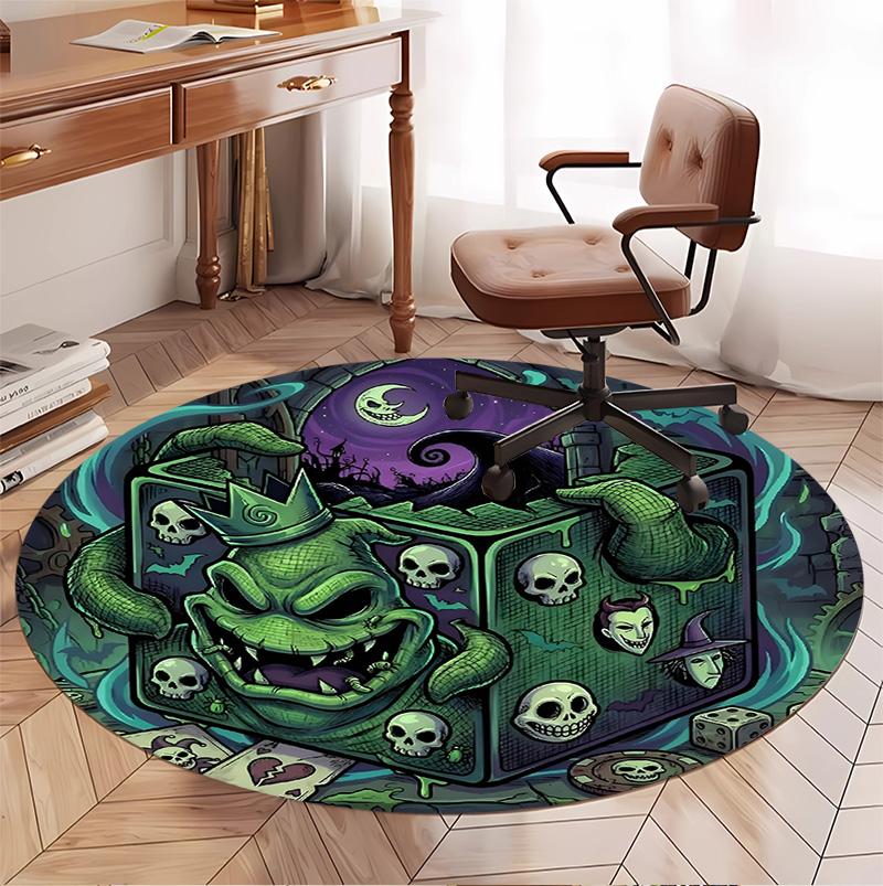 The Nightmare Before Christmas Pattern Round Rug, Indoor/Outdoor Mat, for Picnic, Gameroom, Bedroom, Office, Living Room, Home Decor Carpet, Birthday 